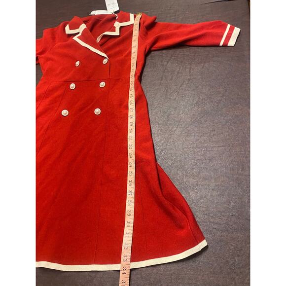 Goelia Red Knit Double Breasted Dress NWT M US6 Cream Trim Retro Mod Holiday - Picture 6 of 10